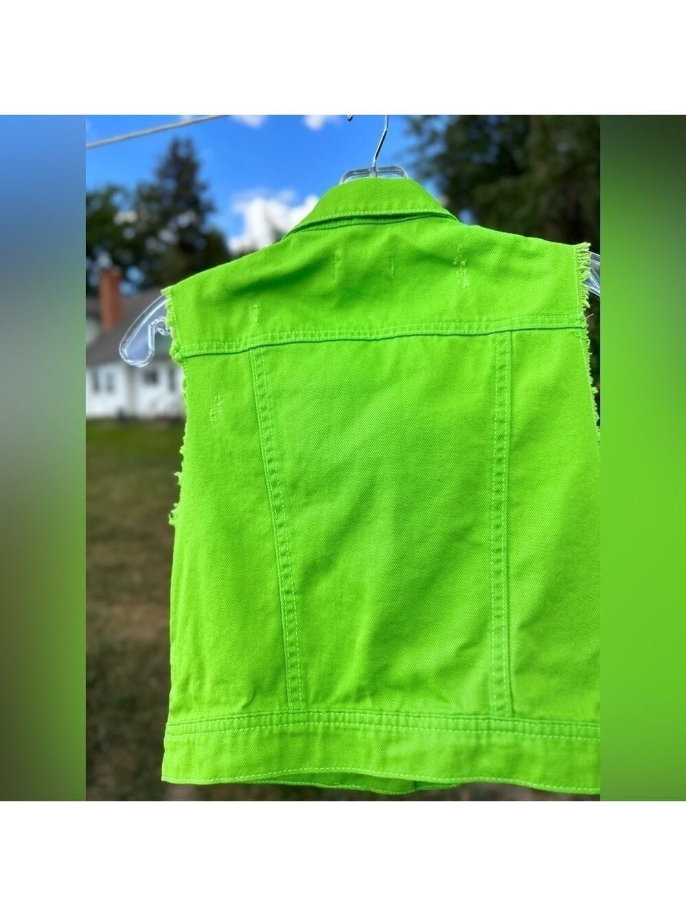 Dream Out Loud Distressed Vest Girl’s Medium Lime Green 100% Cotton Casual Vest - Picture 8 of 16